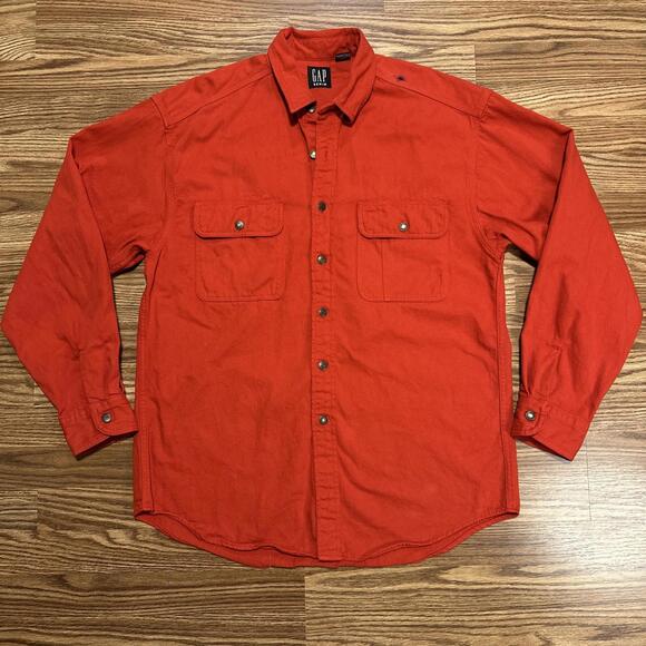 GAP Denim Red Cotton Button Down Made In Canada Large VTG - Picture 1 of 9